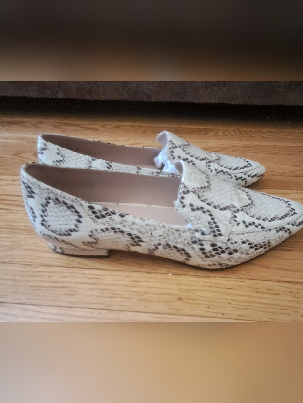 Chic Women's Snake-Print Pointed Toe Loafers - White/Black-